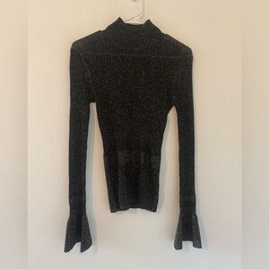 Veronica Beard Lilia Metallic Knit Mock Neck Flared Cuff Sweater Fitted Sz Small